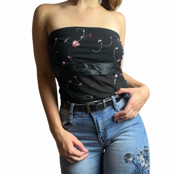 Vanity Black and Pink Embroidered Camisole - Picture 1 of 5